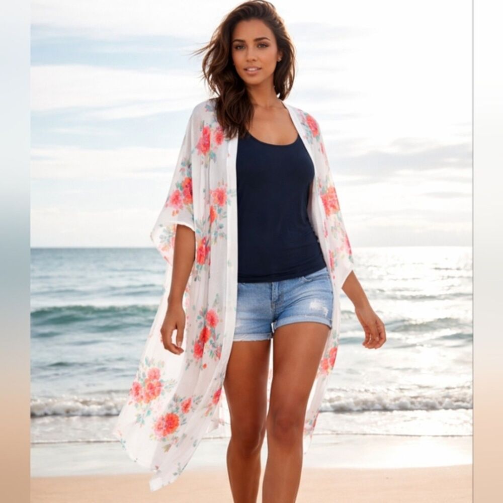 L.I.F.E. Love is for Eternity Floral Kimono Cardigan Boho Beachy 2X